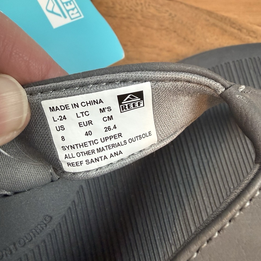 New Mens Reef Santa Ana Grey Casual Slip On Sandals Thong Flip Flops Size 8 D - Picture 7 of 7